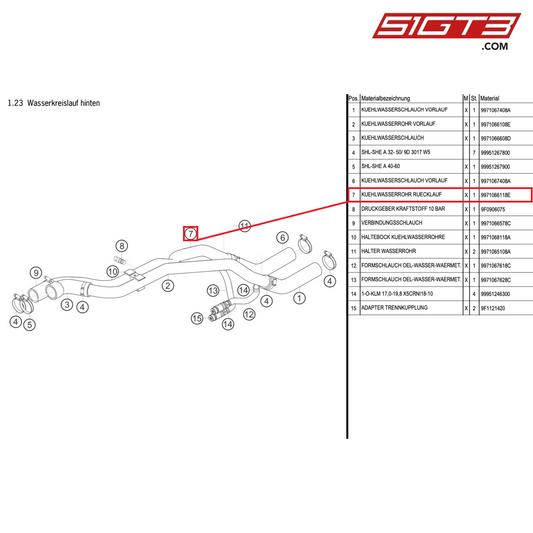 COOLANT PIPE RETURN - 9971066118E [PORSCHE 997.1 GT3 R]