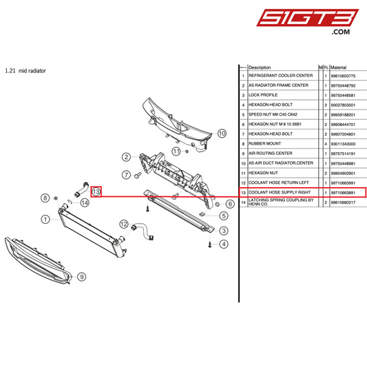 COOLANT HOSE SUPPLY RIGHT - 99710663891 [PORSCHE 997.2 GT3 Cup]
