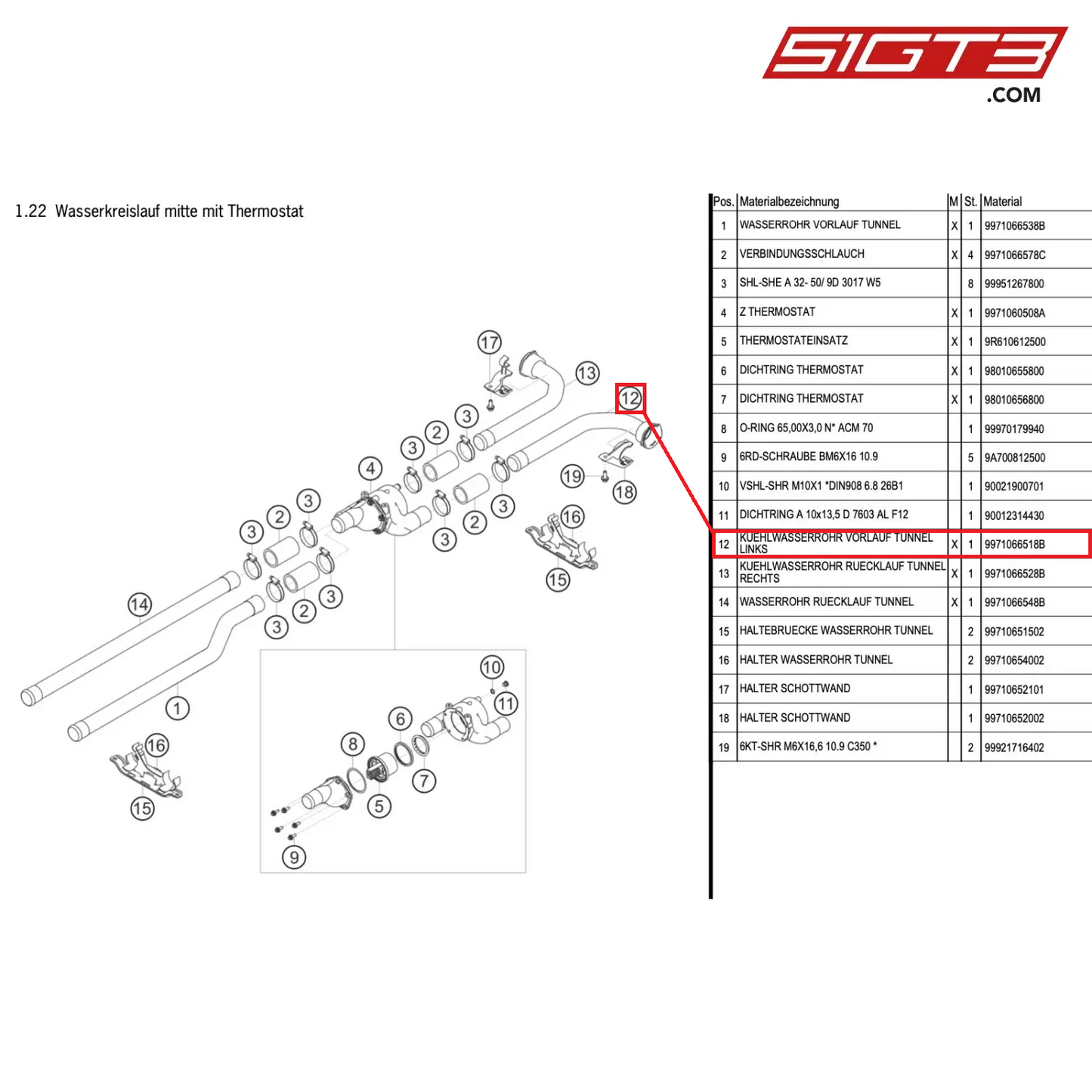 COOLANT PIPE SUPPLY,TUNNEL LEFT - 9971066518B [PORSCHE 911 GT3 R Type 997]