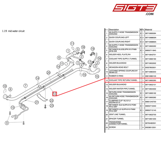 KÜHLMITTELRÜCKLAUFLEITUNG, TUNNEL - 99710665290 [PORSCHE 997.2 GT3 Cup]