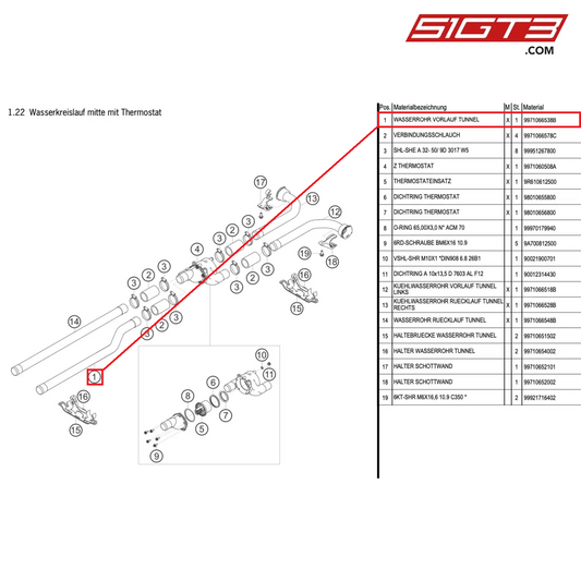 WATER PIPE SUPPLY,TUNNEL - 9971066538B [PORSCHE 997.1 GT3 R]