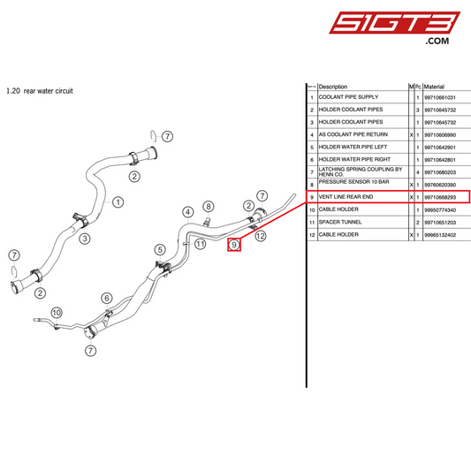 VENT LINE REAR END - 99710668293 [PORSCHE 997.2 GT3 Cup]