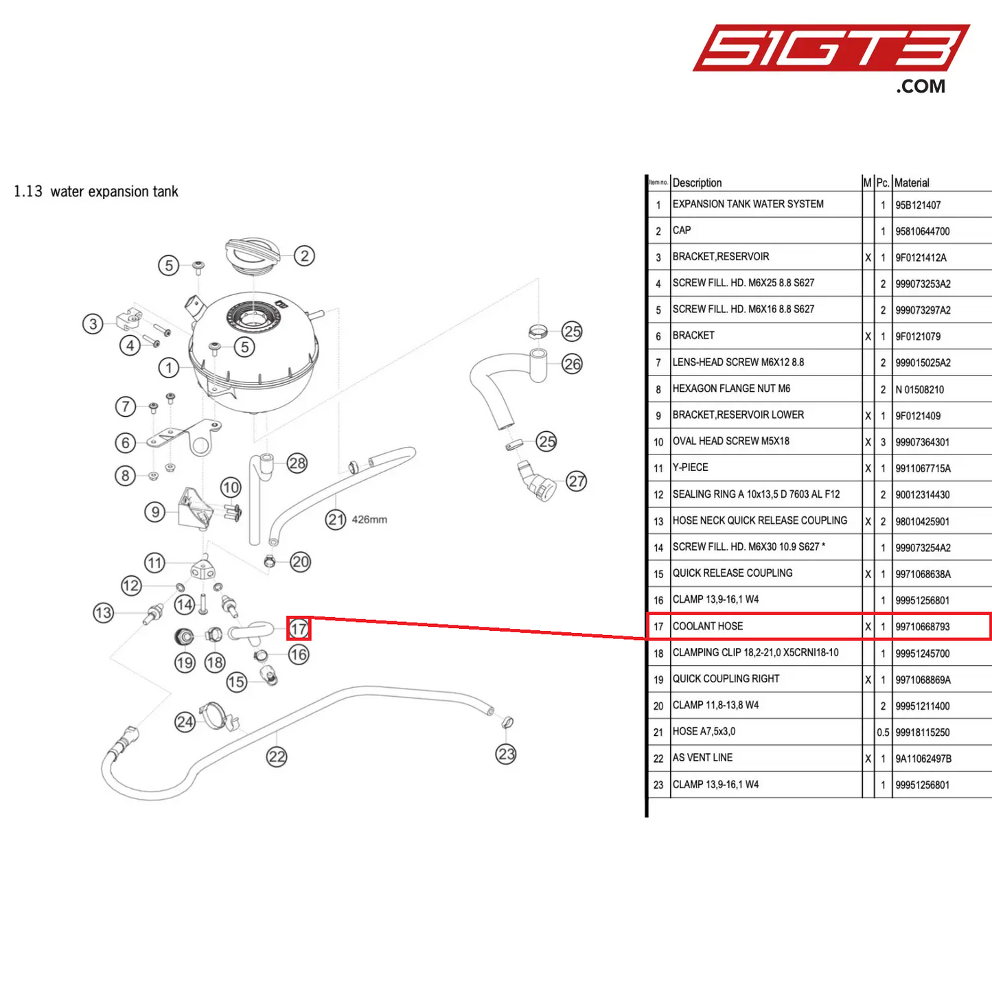 COOLANT HOSE - 99710668793 [PORSCHE 911 GT3 R Type 991 (GEN 2)]