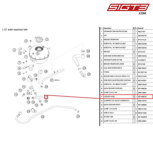 COOLANT HOSE - 99710668793 [PORSCHE 911 GT3 R Type 991 (GEN 2)]