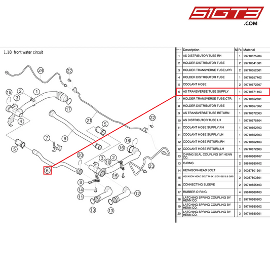 AS TRANSVERSE TUBE SUPPLY - 99710671103 [PORSCHE 997.2 GT3 Cup]