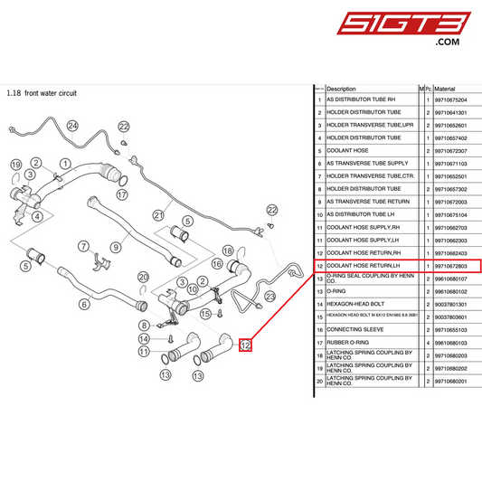 COOLANT HOSE RETURN,LH - 99710672803 [PORSCHE 997.2 GT3 Cup]