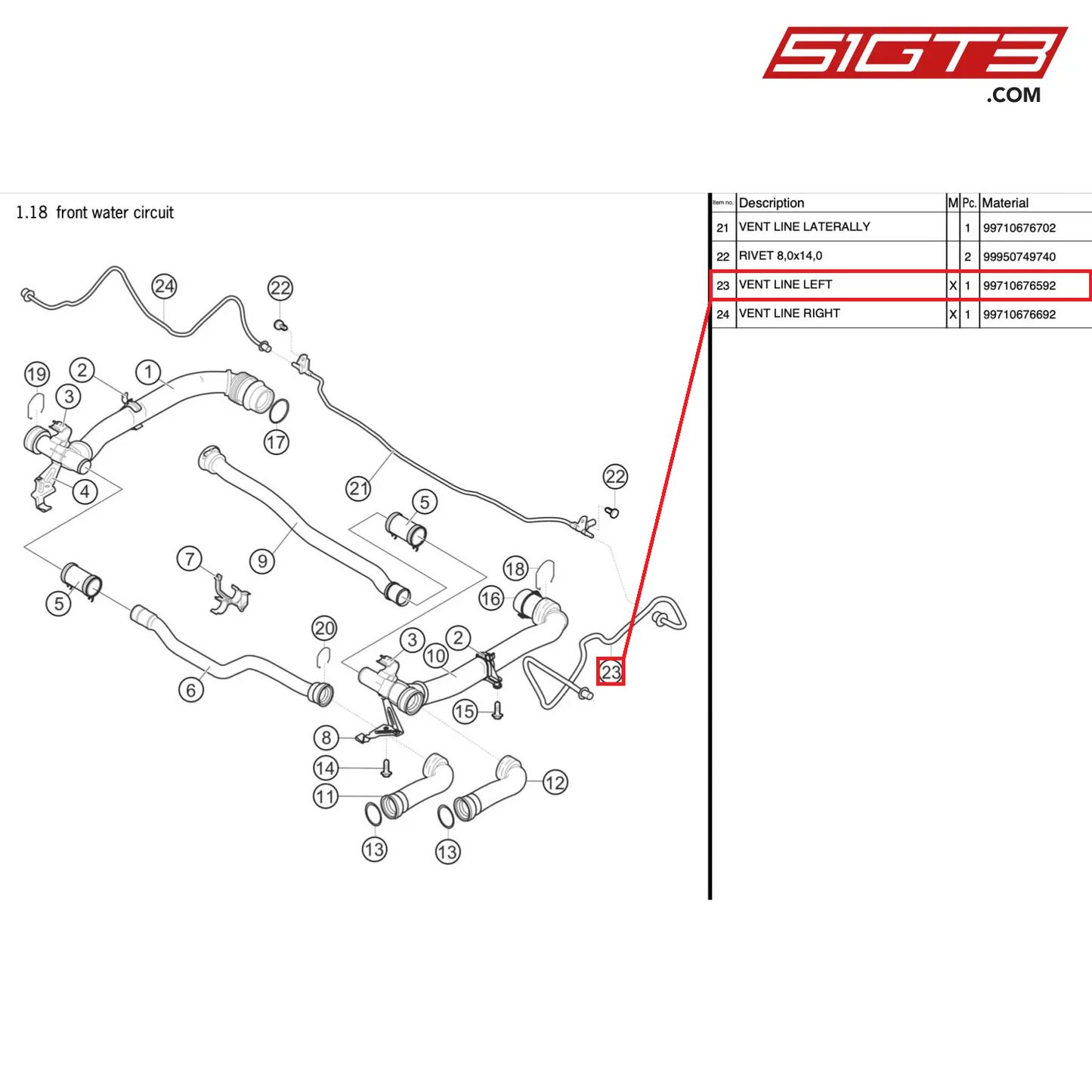 ENTLÜFTUNGSLEITUNG LINKS - 99710676592 [PORSCHE 997.2 GT3 Cup]