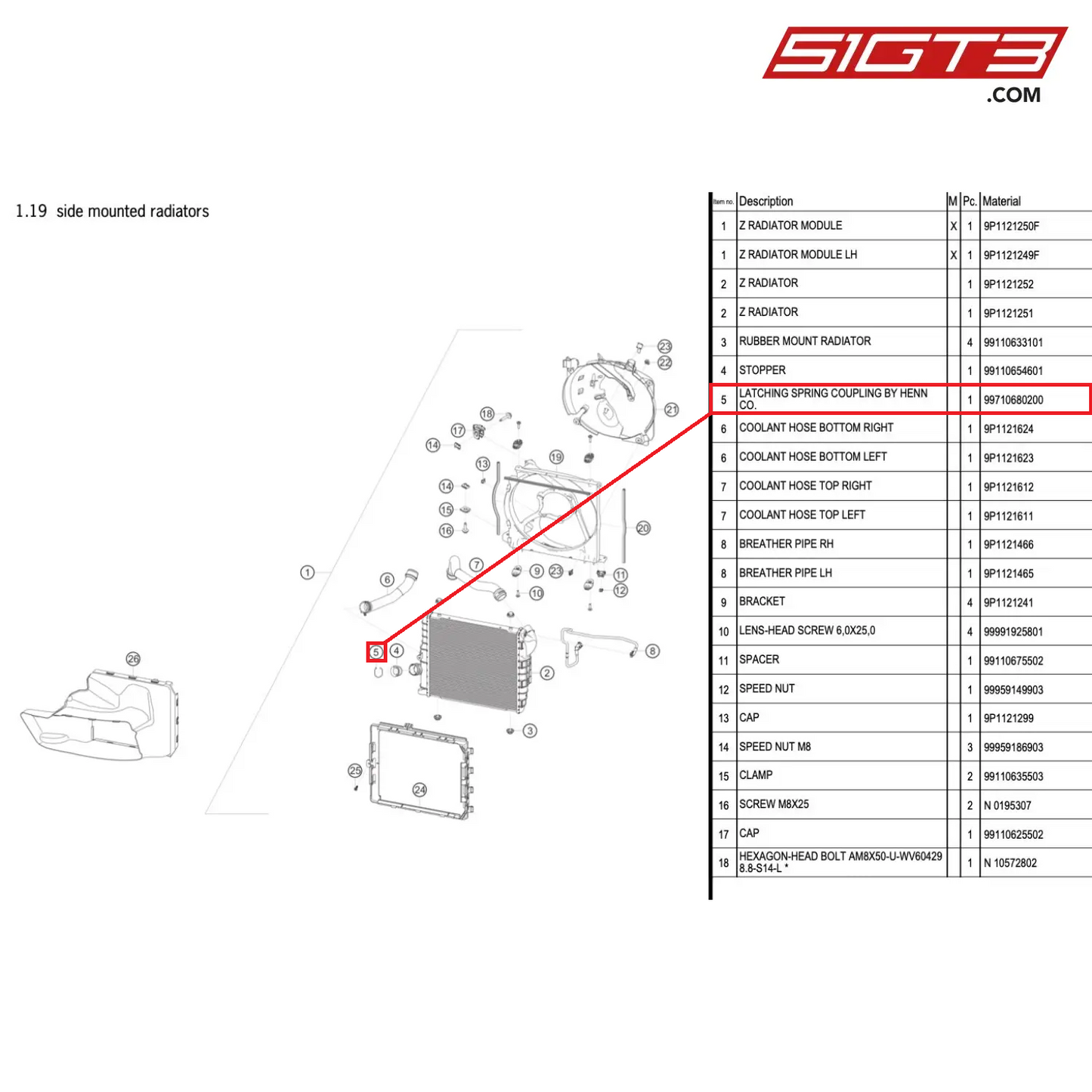 LATCHING SPRING COUPLING BY HENN CO. - 99710680200 [PORSCHE 991.1 GT3 Cup (2017)]