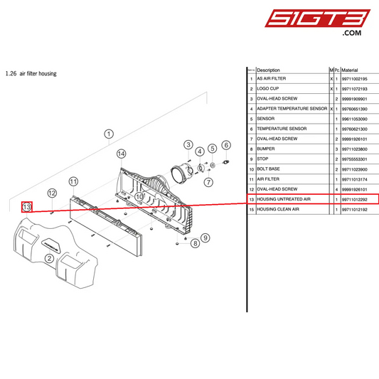 HOUSING UNTREATED AIR - 99711012292 [PORSCHE 997.2 GT3 Cup]