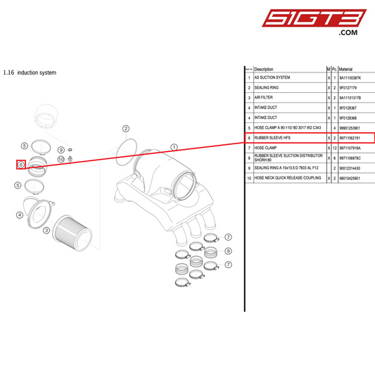 RUBBER SLEEVE HFS - 99711062191 [PORSCHE 911 GT3 R Type 991 (GEN 2)]