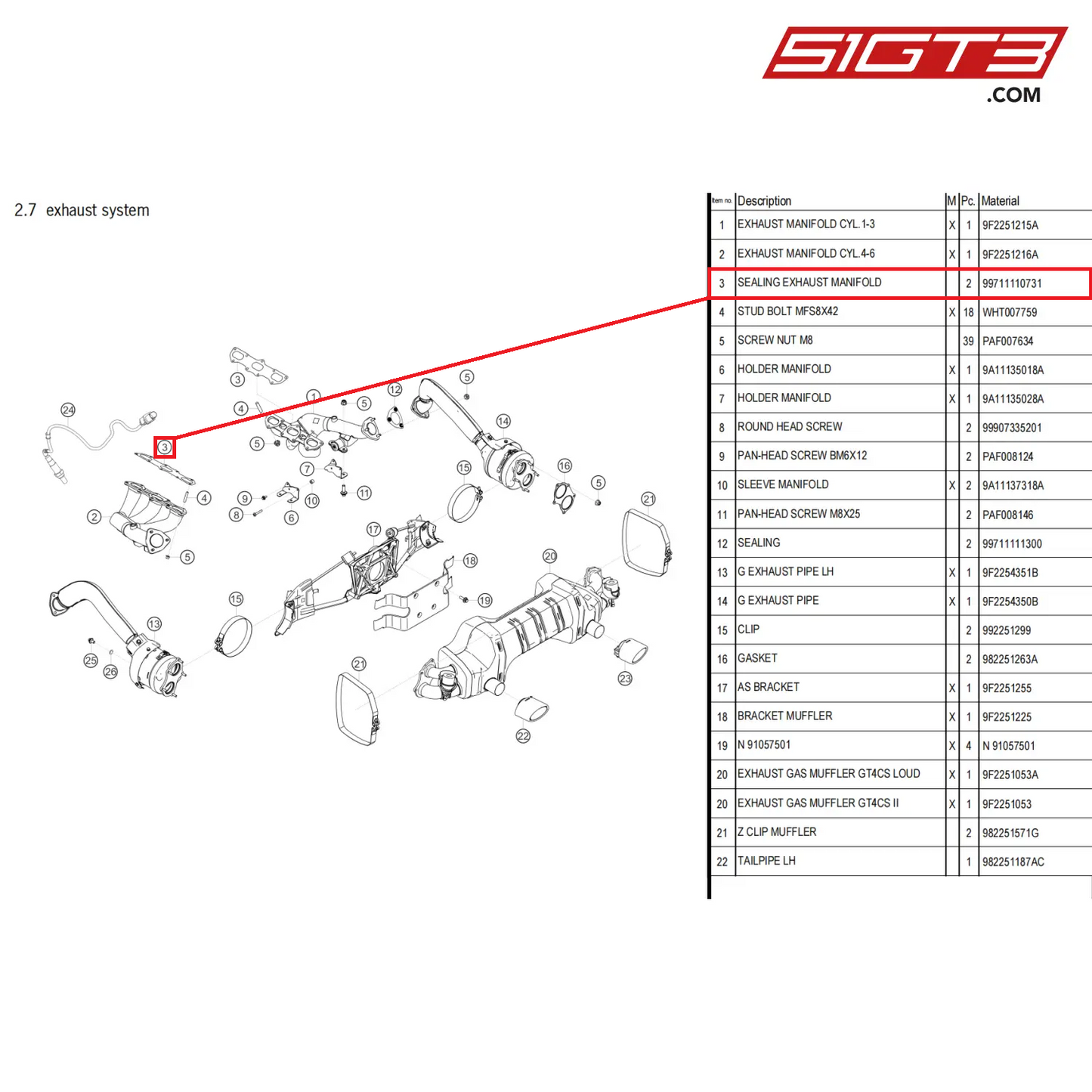 SEALING EXHAUST MANIFOLD - 99711110731 [PORSCHE 718 Cayman GT4 Clubsport]