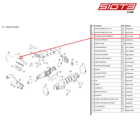 SEALING EXHAUST MANIFOLD - 99711110731 [PORSCHE 718 Cayman GT4 Clubsport]