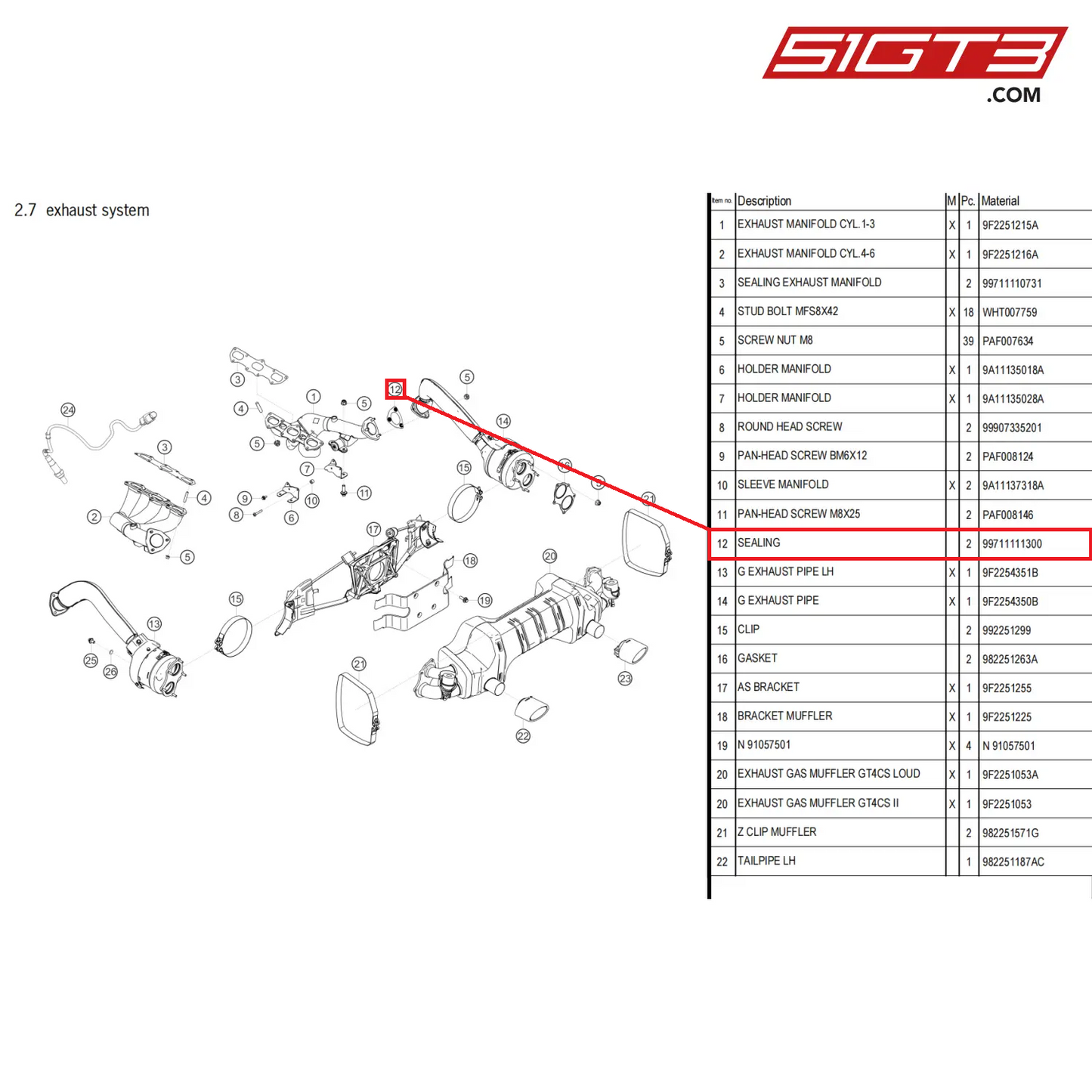 SEALING - 99711111300 [PORSCHE 718 Cayman GT4 Clubsport]