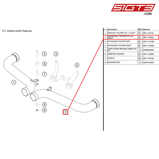 AS EXHAUST TAILPIPE CYL.4-6 RIGHT - 99711125291 [PORSCHE 997.2 GT3 Cup]