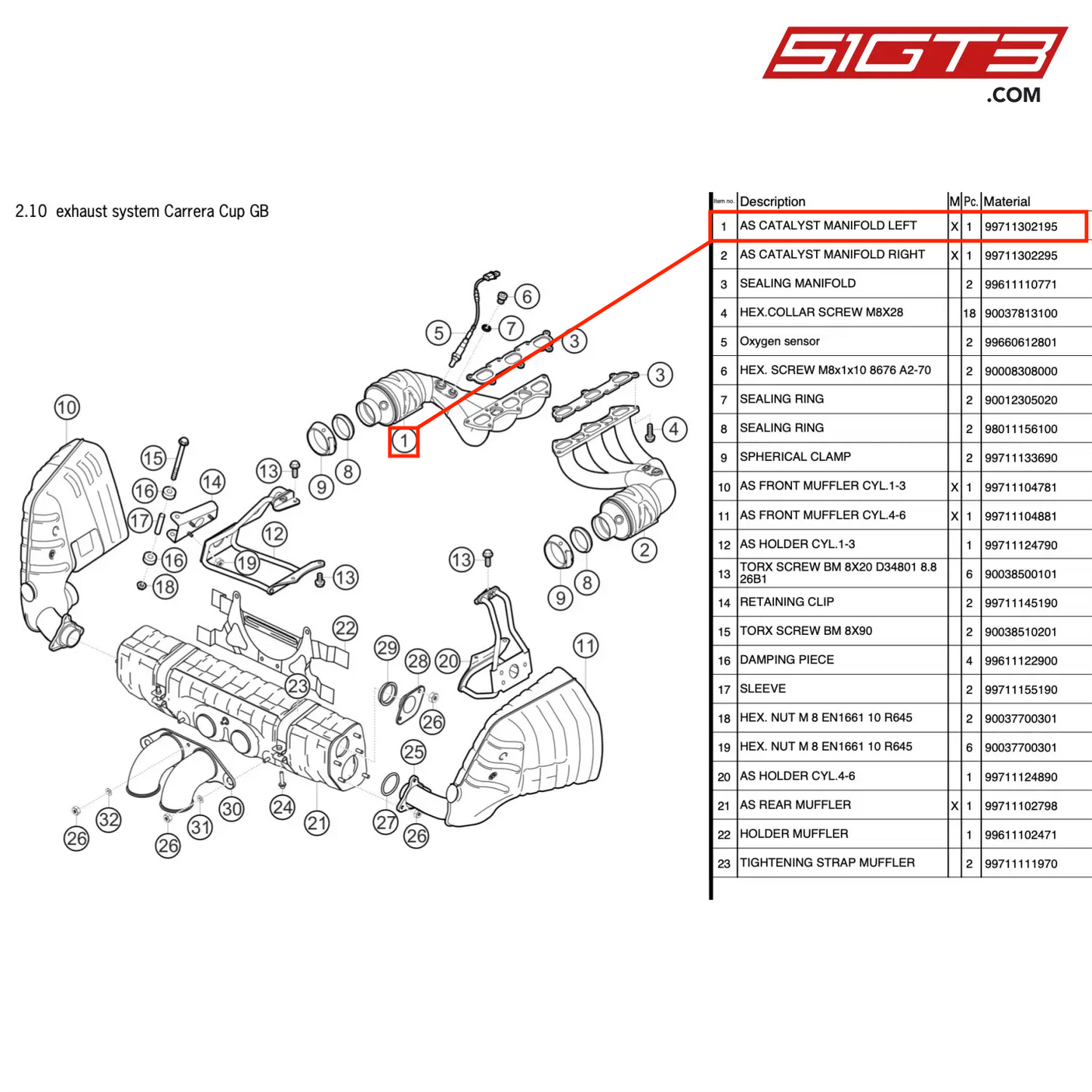 AS CATALYST MANIFOLD LEFT - 99711302195 [PORSCHE 997.2 GT3 Cup]