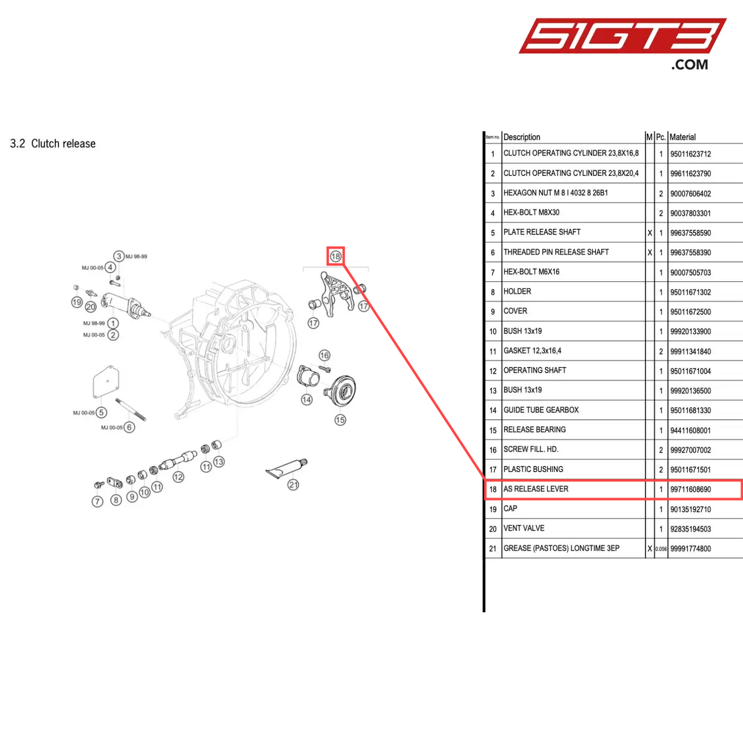 AS RELEASE LEVER - 99711608690 [PORSCHE 996 GT3 Cup]