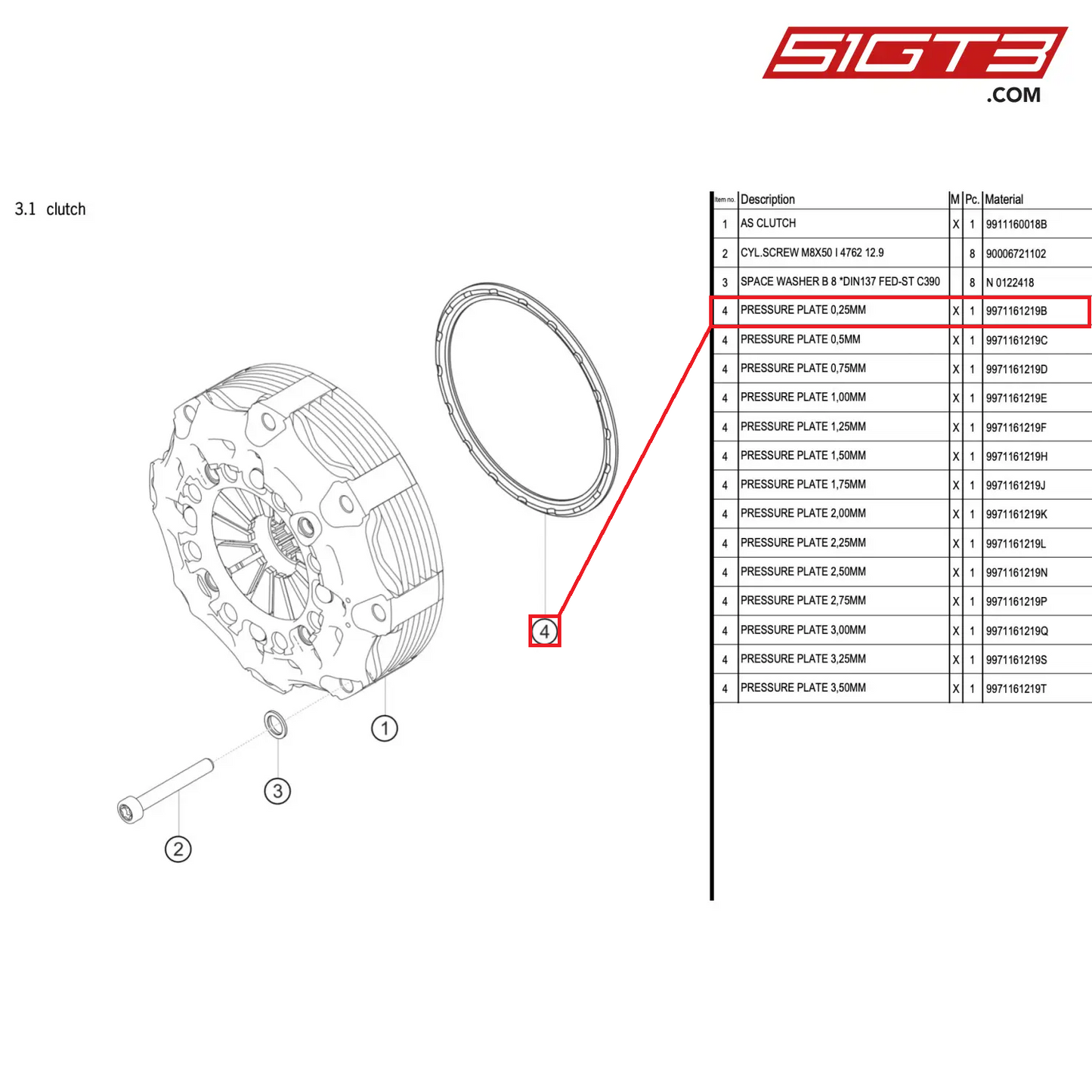 PRESSURE PLATE 0,25MM - 9971161219B [PORSCHE 911 GT3 R Type 991 (GEN 2)]