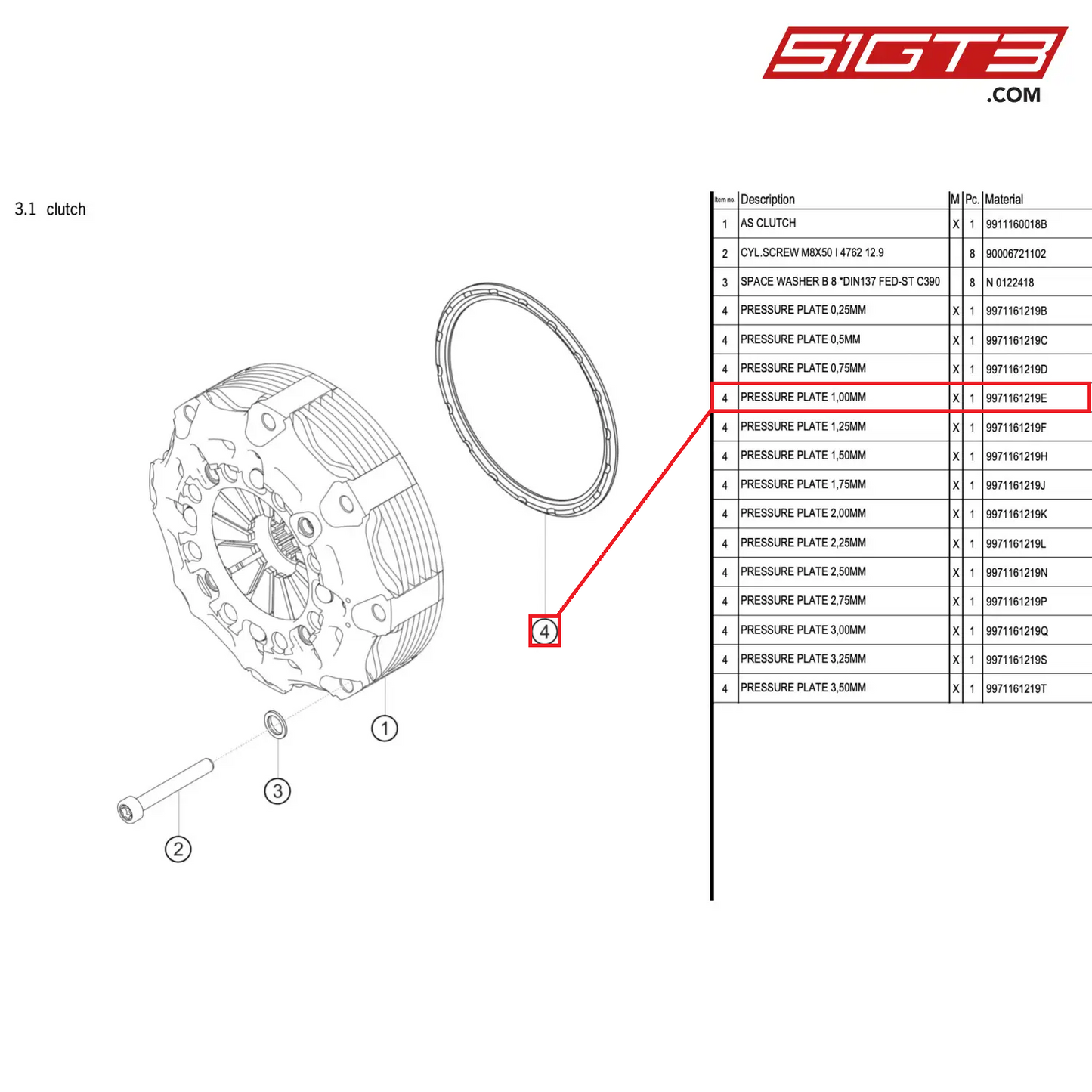 PRESSURE PLATE 1,00MM - 9971161219E [PORSCHE 911 GT3 R Type 991 (GEN 2)]