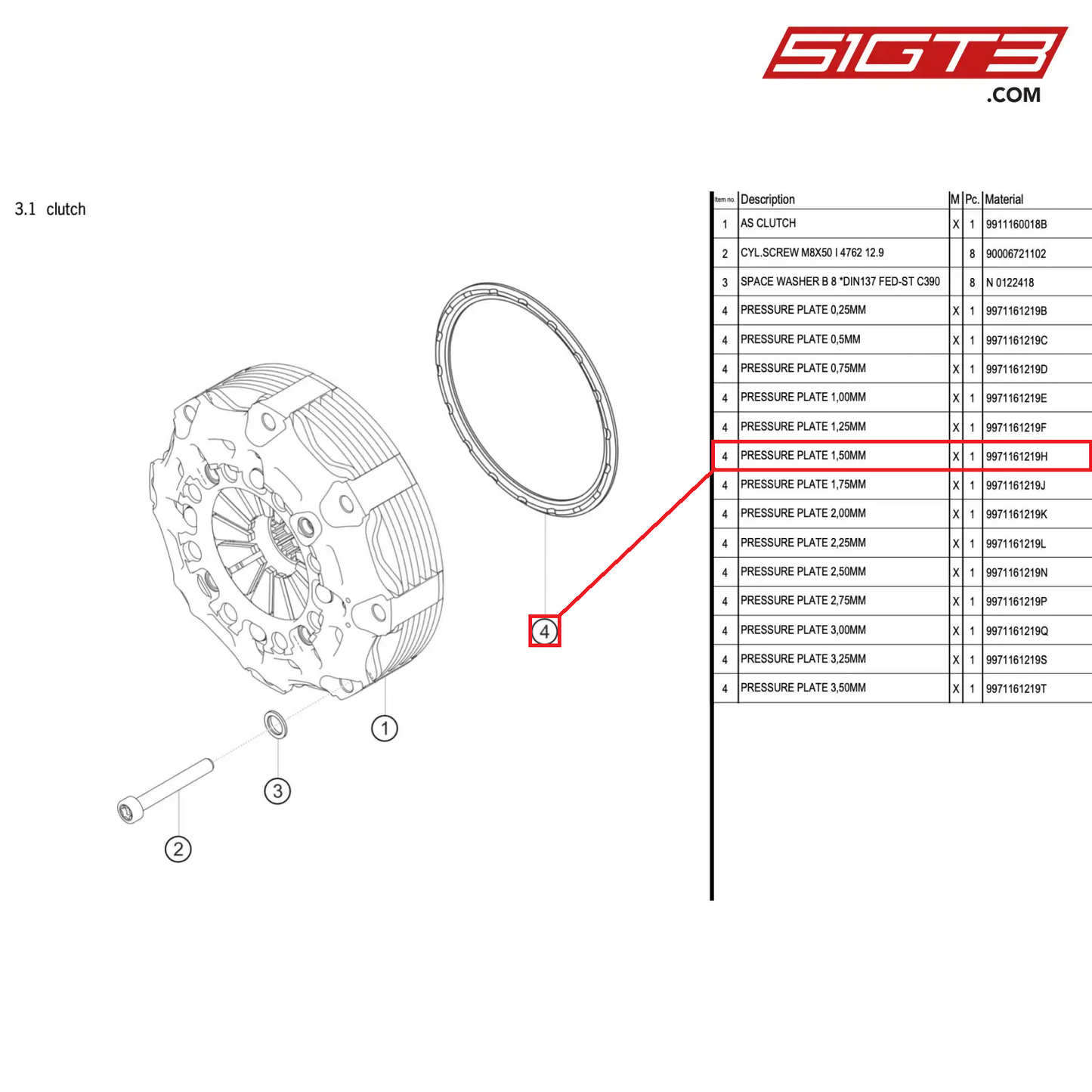 PRESSURE PLATE 1,50MM - 9971161219H [PORSCHE 911 GT3 R Type 991 (GEN 2)]