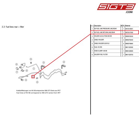 AS FUEL LINE RETURN LINE,REAR - 99720127500 [PORSCHE 996 GT3 Cup]