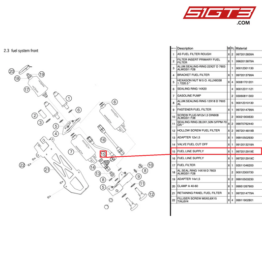KRAFTSTOFFLEITUNG ZUFÜHRUNG - 9972012919E [PORSCHE 997.2 GT3 Cup]