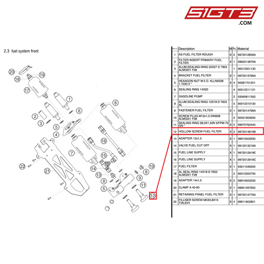 HOLLOW SCREW FUEL FILTER - 9972014819B [PORSCHE 997.2 GT3 Cup]