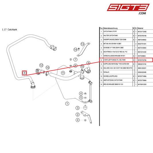 AS VENT LINE OIL TANK - 9972070378A [PORSCHE 997.1 GT3 R]