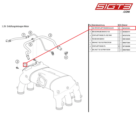 HOLDER VENT HOSE - 99720767591 [PORSCHE 991.1 GT3 Cup]