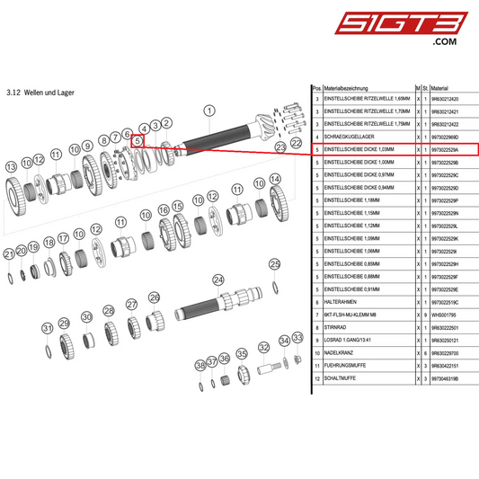 ADJUSTING DISK 1,03MM - 9973022529A [PORSCHE 997.1 GT3 R]