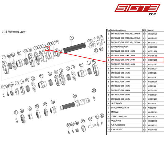 ADJUSTING DISK 0,97MM - 9973022529C [PORSCHE 997.1 GT3 R]