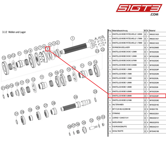 ADJUSTING DISK 0,88MM - 9973022529F [PORSCHE 997.1 GT3 R]
