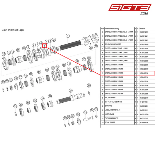 ADJUSTING DISK 1,12MM - 9973022529L [PORSCHE 997.1 GT3 R]