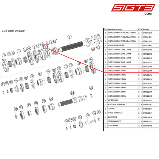 ADJUSTING DISK 1,15MM - 9973022529N [PORSCHE 997.1 GT3 R]