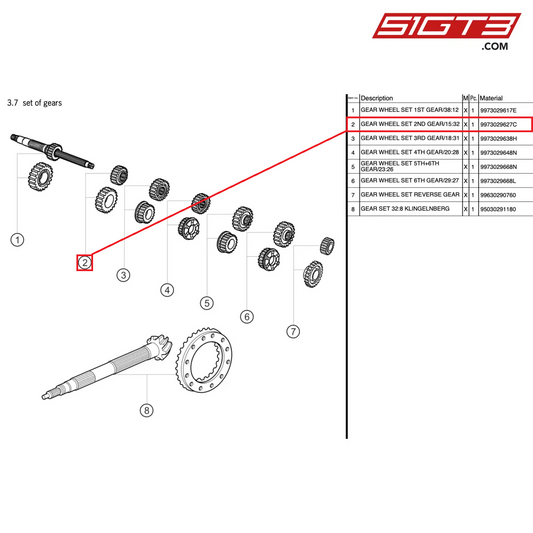 INSIEME RUOTE DENTATE 2^ MARCIA/15:32 - 9973029627C [PORSCHE 997.2 GT3 Cup]