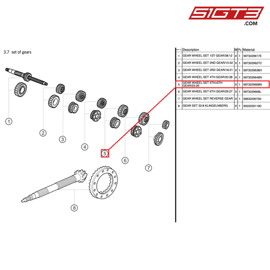 INSIEME RUOTE DENTATE 5°+6° MARCIA/23:26 - 9973029668N [PORSCHE 997.2 GT3 Cup]