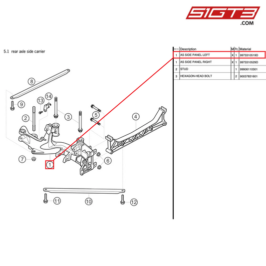AS PANNELLO LATERALE SINISTRO - 9973310519D [PORSCHE 997.2 GT3 Cup]
