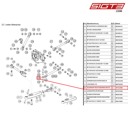 SWIVEL HEAD RIGHT-HAND THREAD RIGHT - 9973312489A [PORSCHE 997.1 GT3 R]