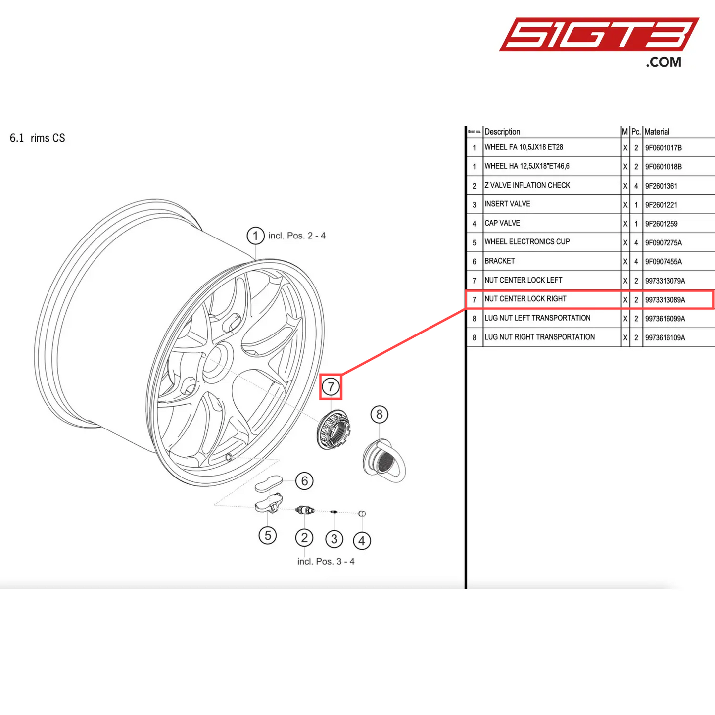 NUT CENTER LOCK RIGHT - 9973313089A [PORSCHE 911 GT2 RS Clubsport]