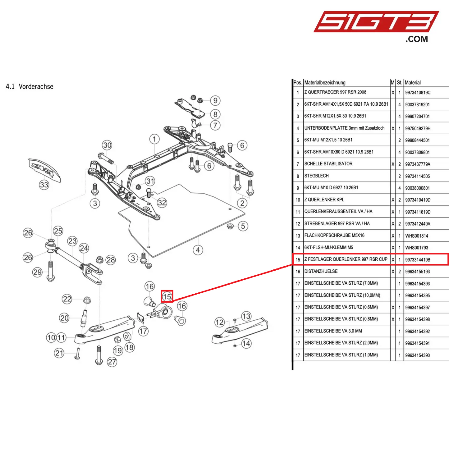 AS FIXED BEARING WISHBONE - 9973314419B [PORSCHE 997.1 GT3 R]