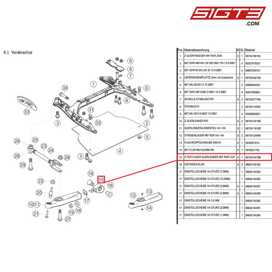 AS FIXED BEARING WISHBONE - 9973314419B [PORSCHE 997.1 GT3 R]