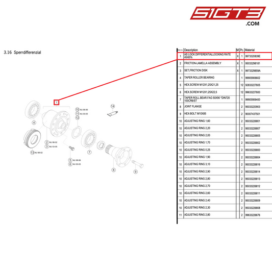 AS LOCK.DIFFERENTIALLOCKING RATE 45/65% - 9973320839E [PORSCHE 996 GT3 Cup]