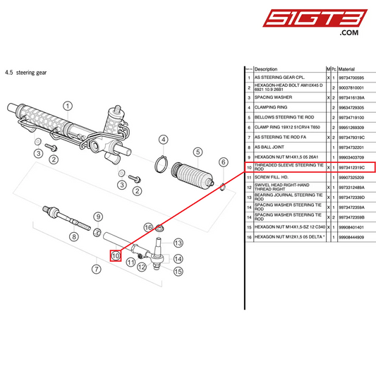 GEWINDEHÜLSE SPURSTANGE - 9973412319C [PORSCHE 997.2 GT3 Cup]
