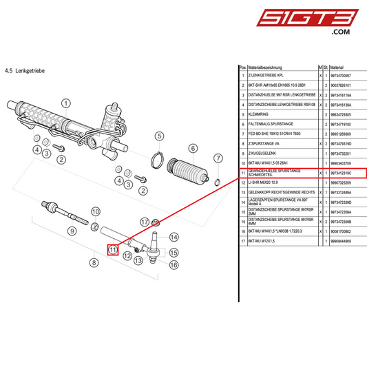 THREADED SLEEVE STEERING TIE ROD - 9973412319C [PORSCHE 997.1 GT3 R]