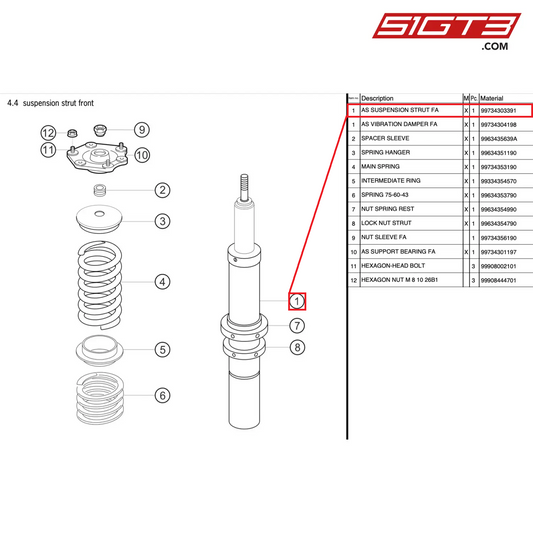 AS SUSPENSION STRUT FA - 99734303391 [PORSCHE 997.2 GT3 Cup]