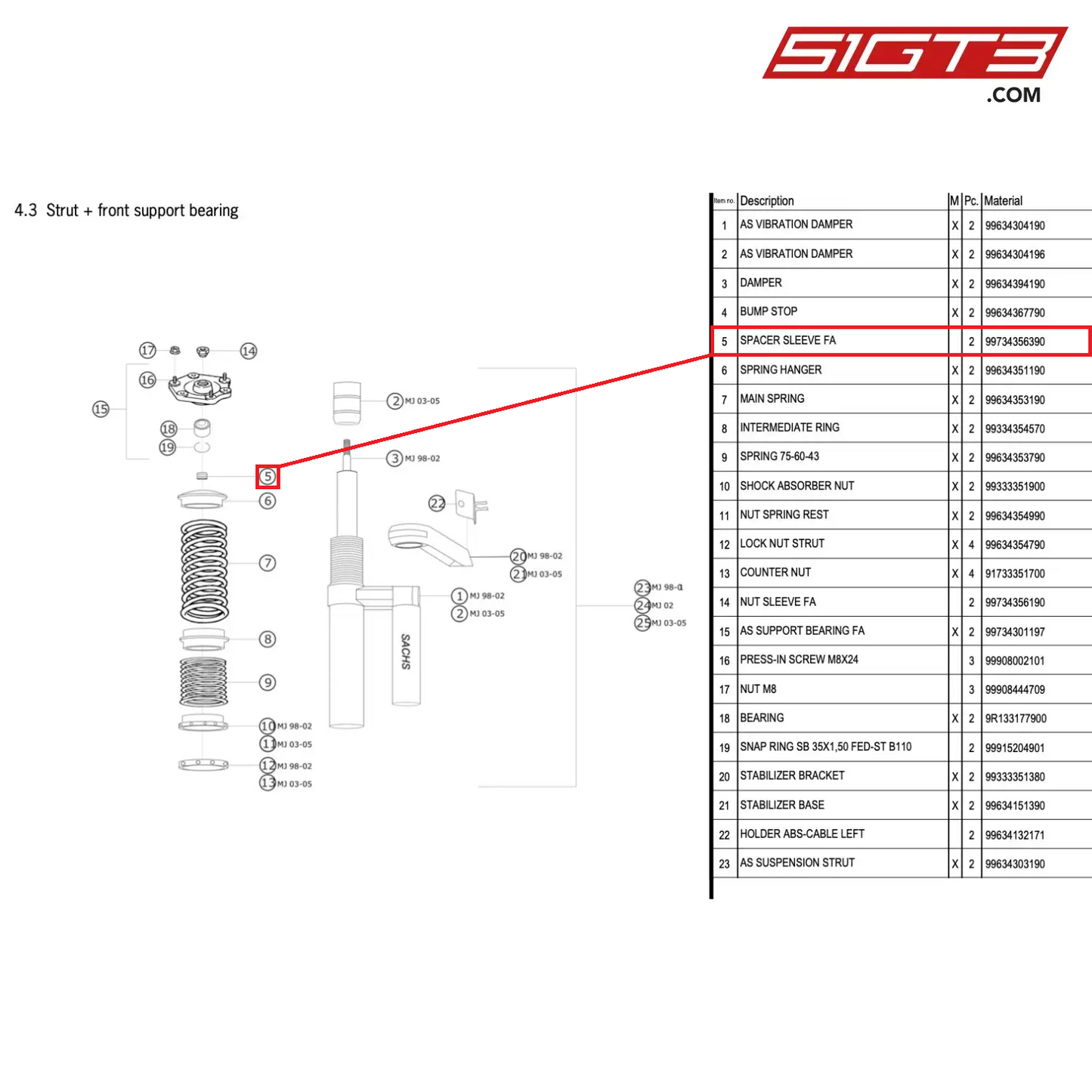 SPACER SLEEVE FA - 99734356390 [PORSCHE 996 GT3 Cup]