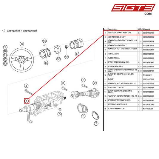 AS STEER.SHAFT ASSY CPL. - 99734700790 [PORSCHE 997.2 GT3 Cup]