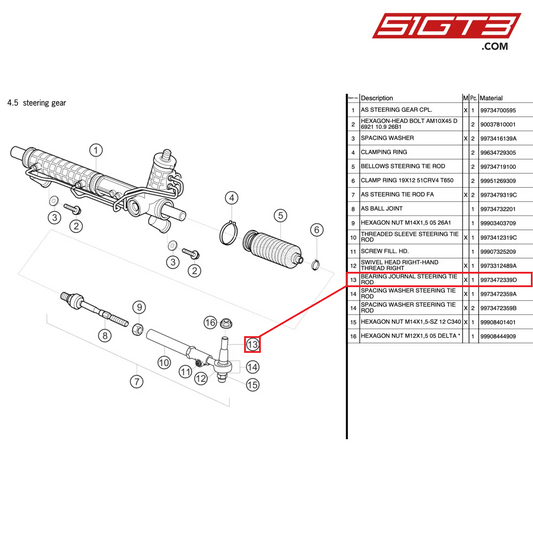 BEARING JOURNAL STEERING TIE ROD - 9973472339D [PORSCHE 997.2 GT3 Cup]