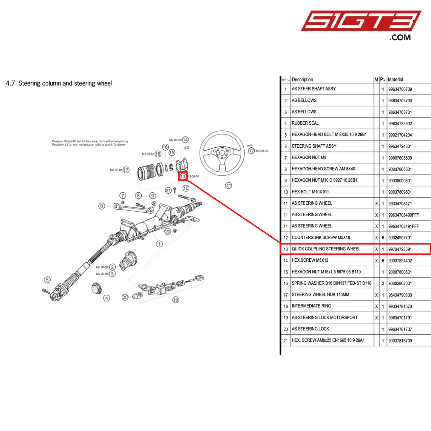 QUICK COUPLING STEERING WHEEL - 99734728591 [PORSCHE 996 GT3 Cup]