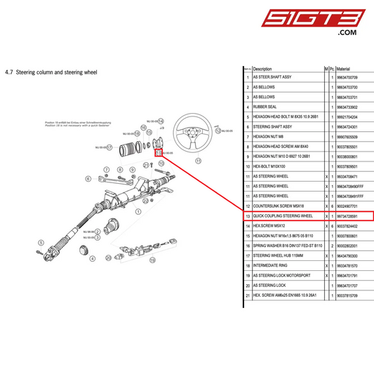 QUICK COUPLING STEERING WHEEL - 99734728591 [PORSCHE 996 GT3 Cup]