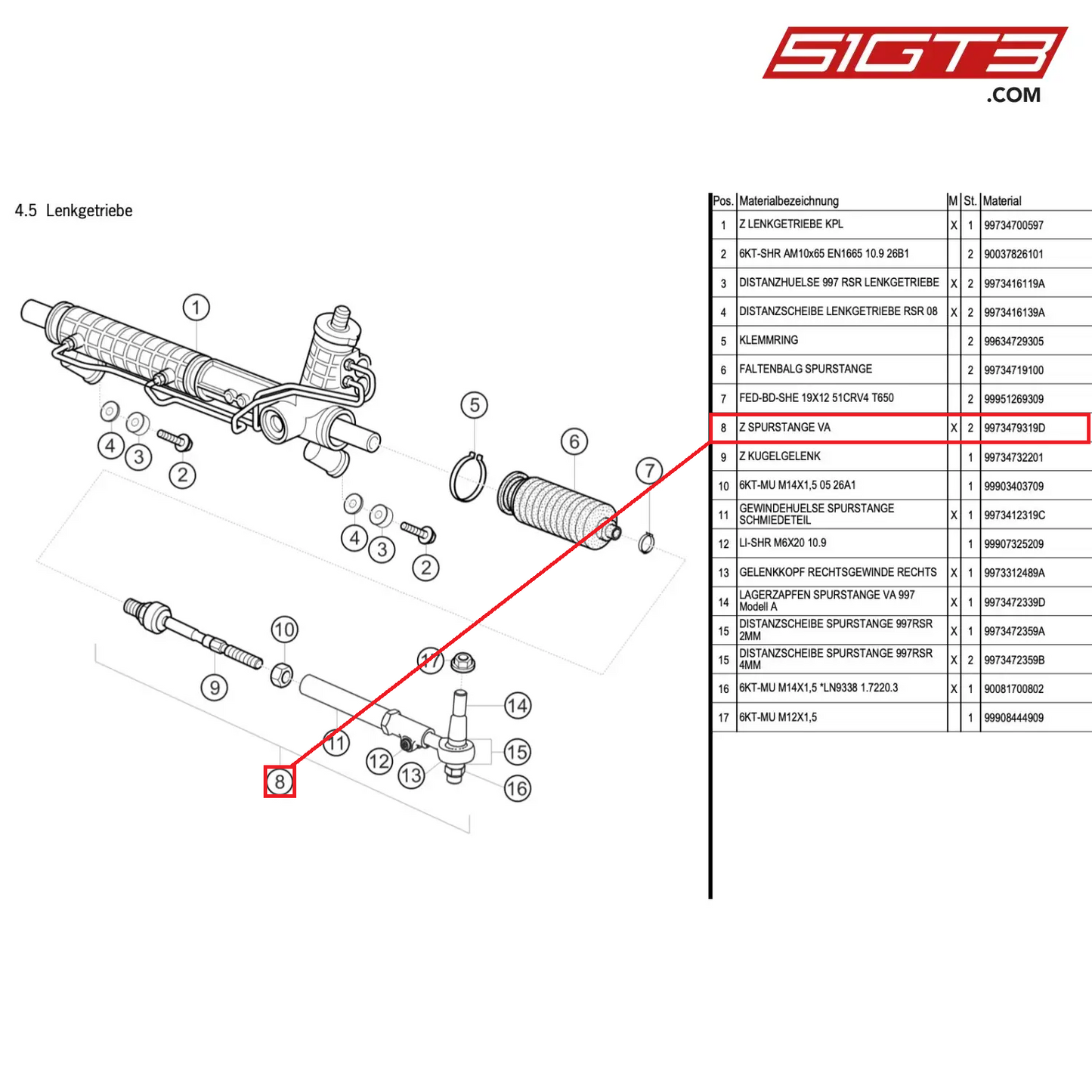 AS STEERING TIE ROD FA - 9973479319D [PORSCHE 997.1 GT3 R]